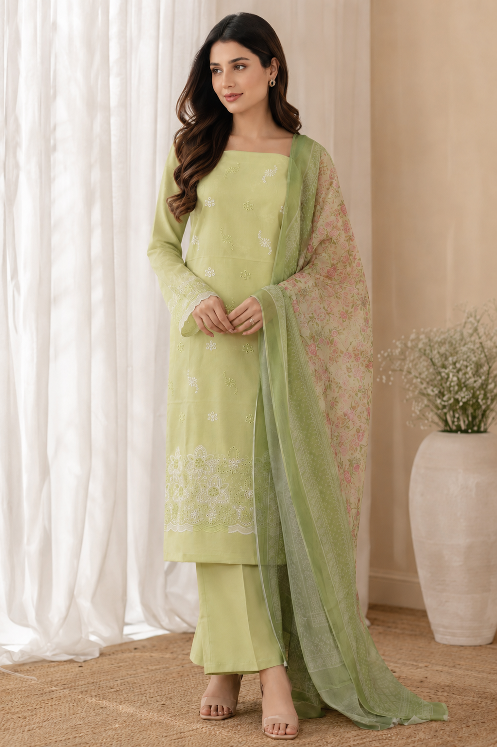 Edenrobe Premium Embroidered 3 Piece