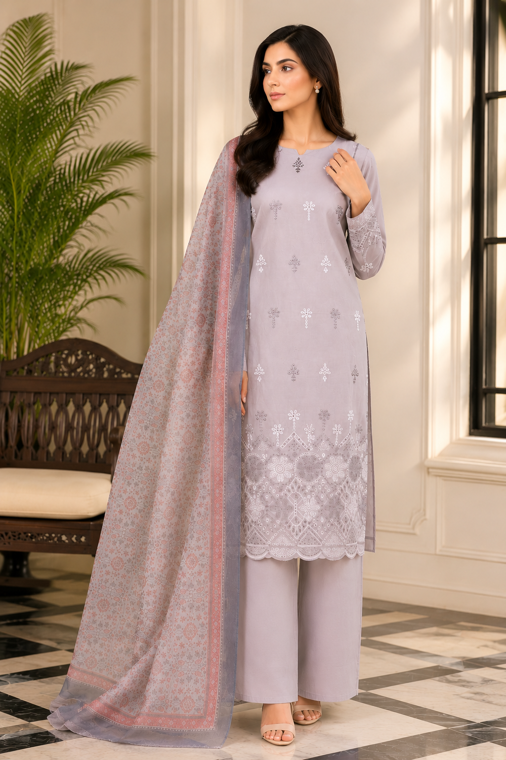Edenrobe Premium Embroidered 3 Piece
