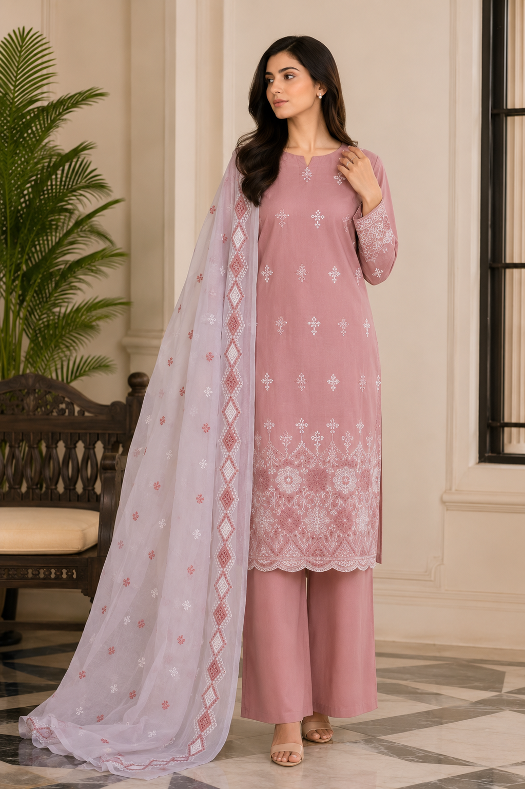Edenrobe Premium Embroidered 3 Piece