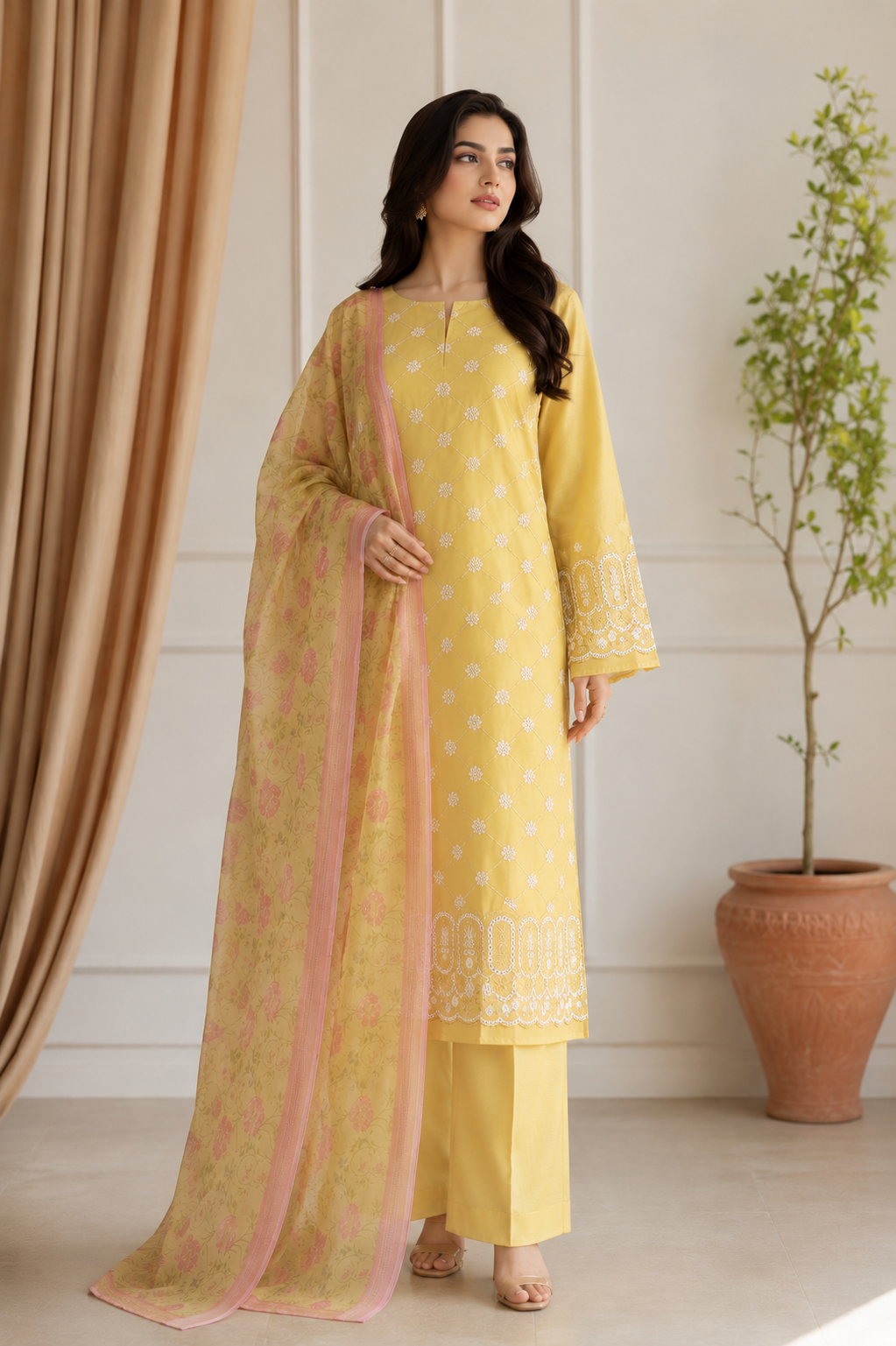 Edenrobe Premium Embroidered 3 Piece