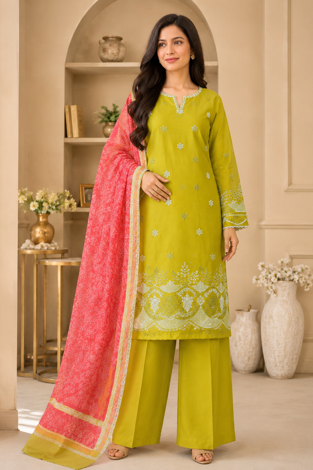 Edenrobe Premium Embroidered 3 Piece