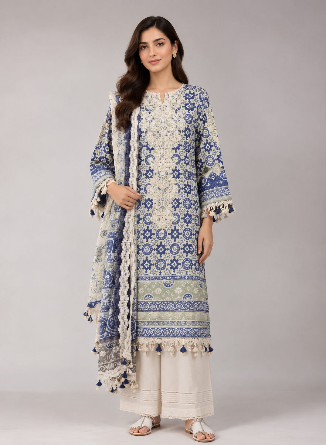 J. Elegant Printed Lawn 3PC Suit