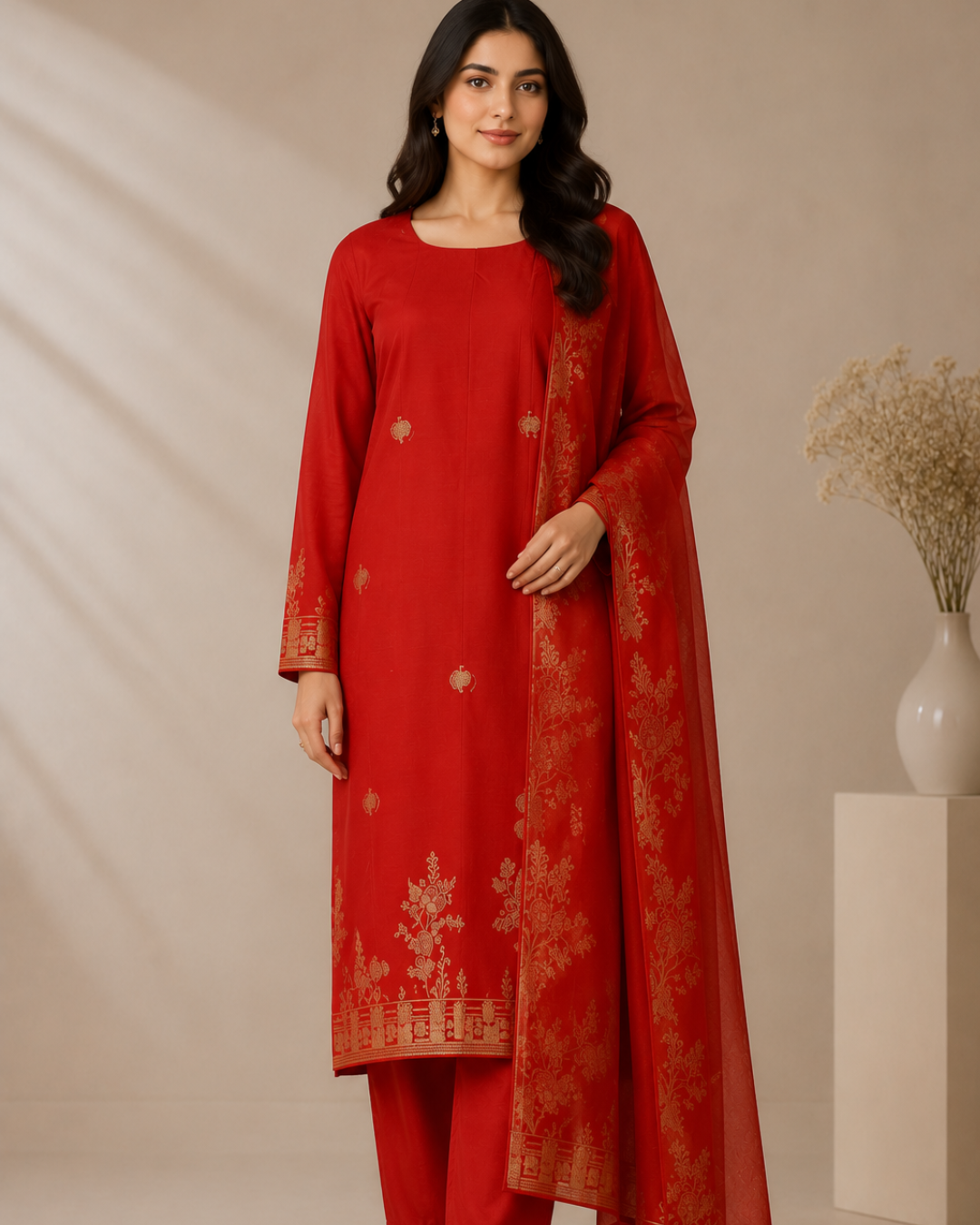 Imported Glossy 3 Piece Unstitched Women's Suit