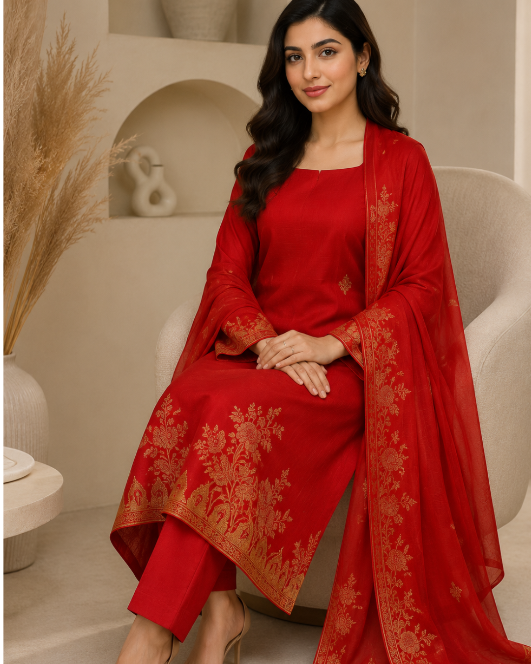 Imported Glossy 3 Piece Unstitched Women's Suit
