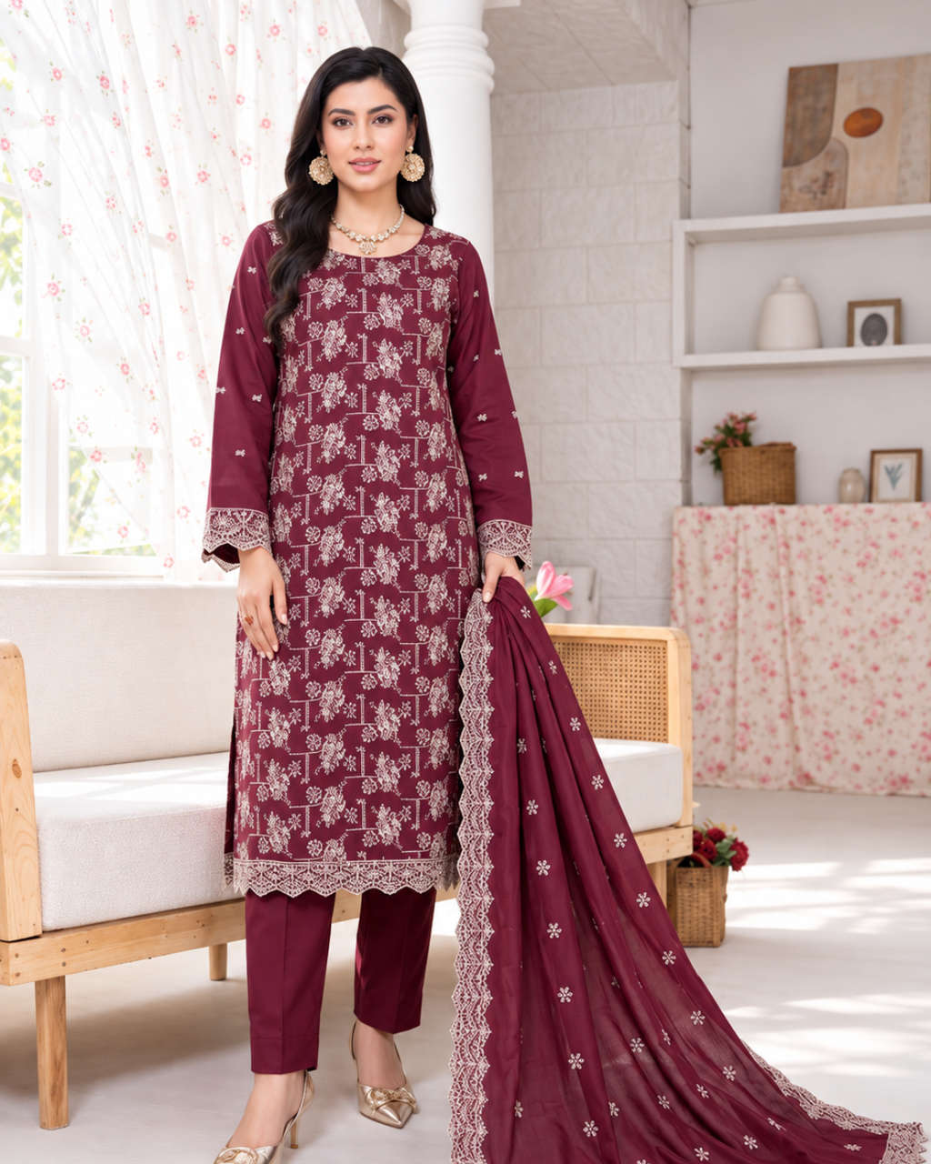 Embroidered  3- piece suit