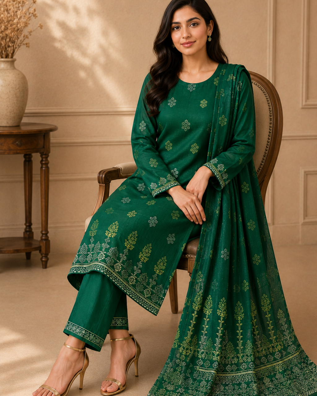 Imported Glossy 3 Piece Unstitched Women's Suit