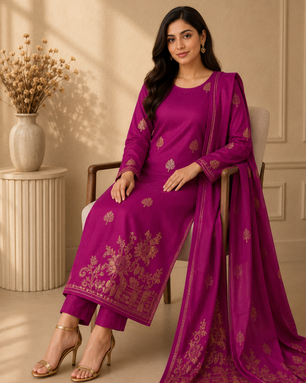 Imported Glossy 3 Piece Unstitched Women's Suit