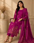 Imported Glossy 3 Piece Unstitched Women's Suit