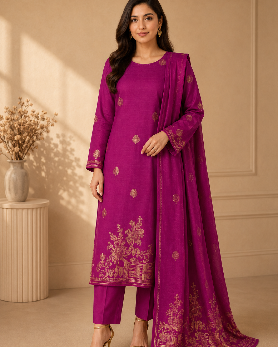 Imported Glossy 3 Piece Unstitched Women's Suit