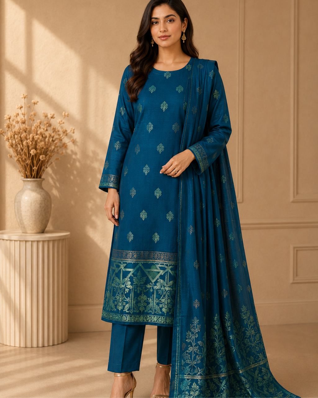 Imported Glossy 3 Piece Unstitched Women's Suit
