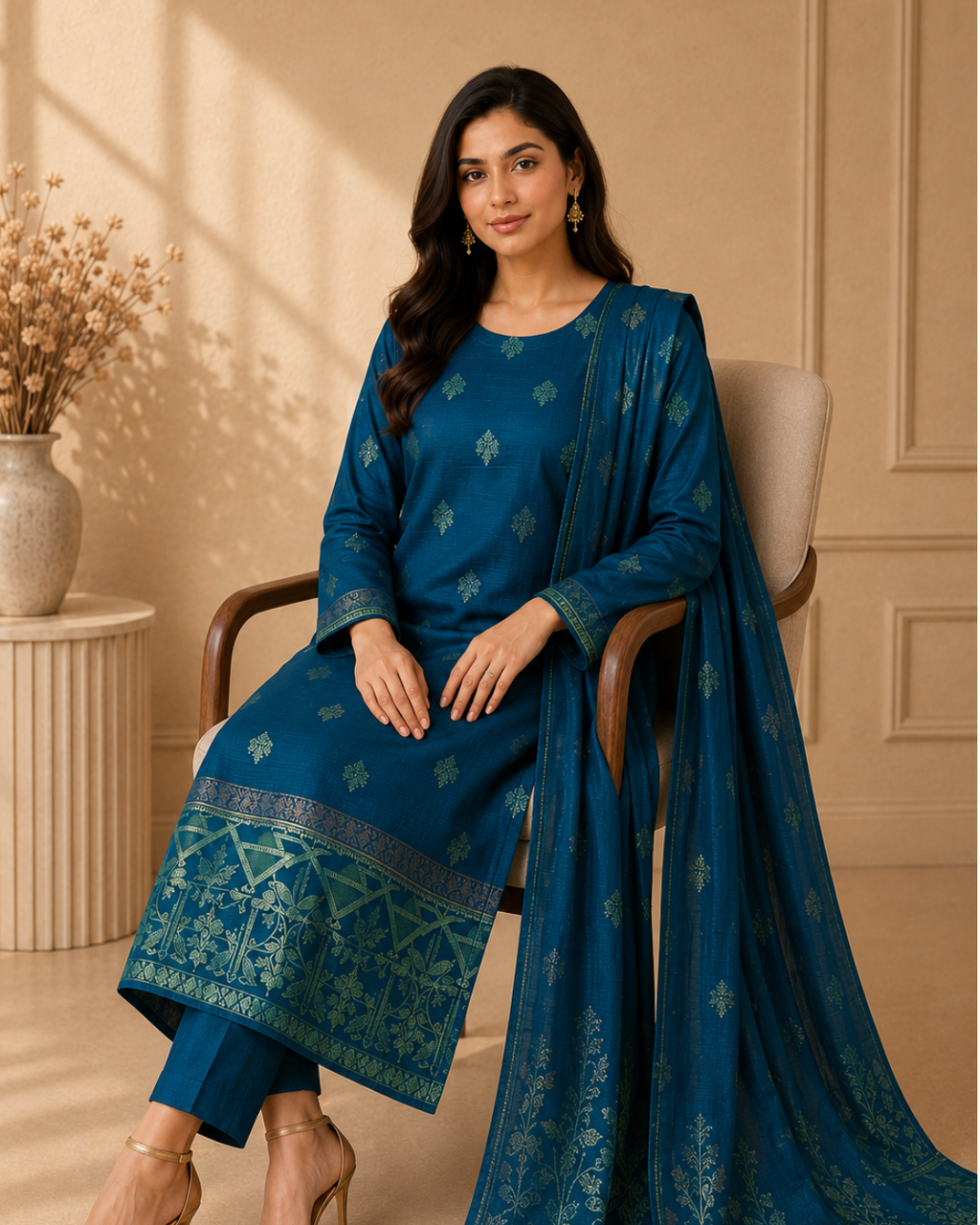 Imported Glossy 3 Piece Unstitched Women's Suit